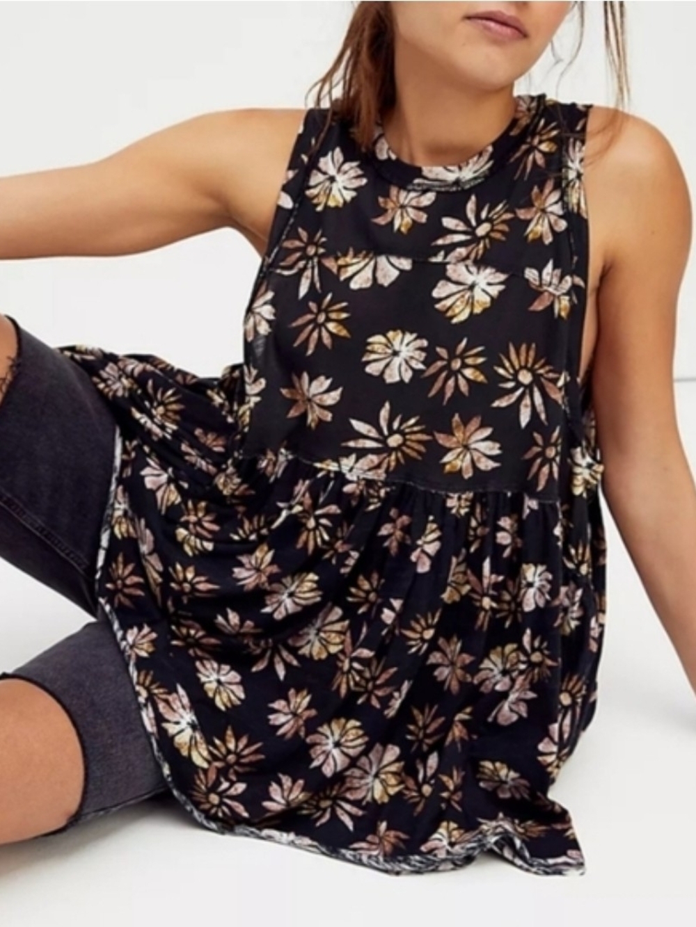 Free People Women’s Madison Tank Black Floral Daisy Dark Combo